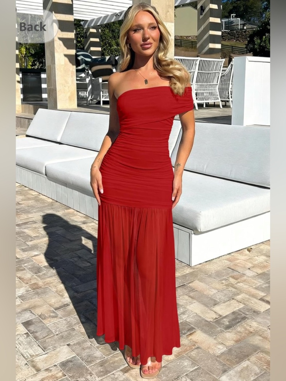 Amazon One-Shoulder Burgundy Ruched Evening Gown